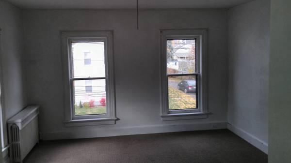 bedroom with two windows, heater and carpet